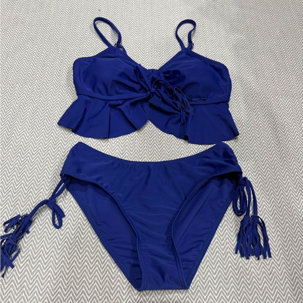 Shein Blue Bikini Set with Tassels Size Small New No Tags